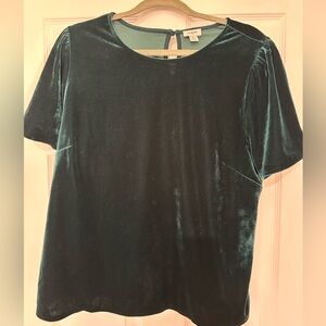 J. Crew Emerald Velvet Short Sleeve Top